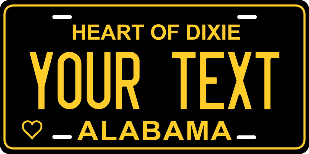 Alabama Black Yellow Heart License Plate Custom Novelty Fun Car Bike Motorcycle