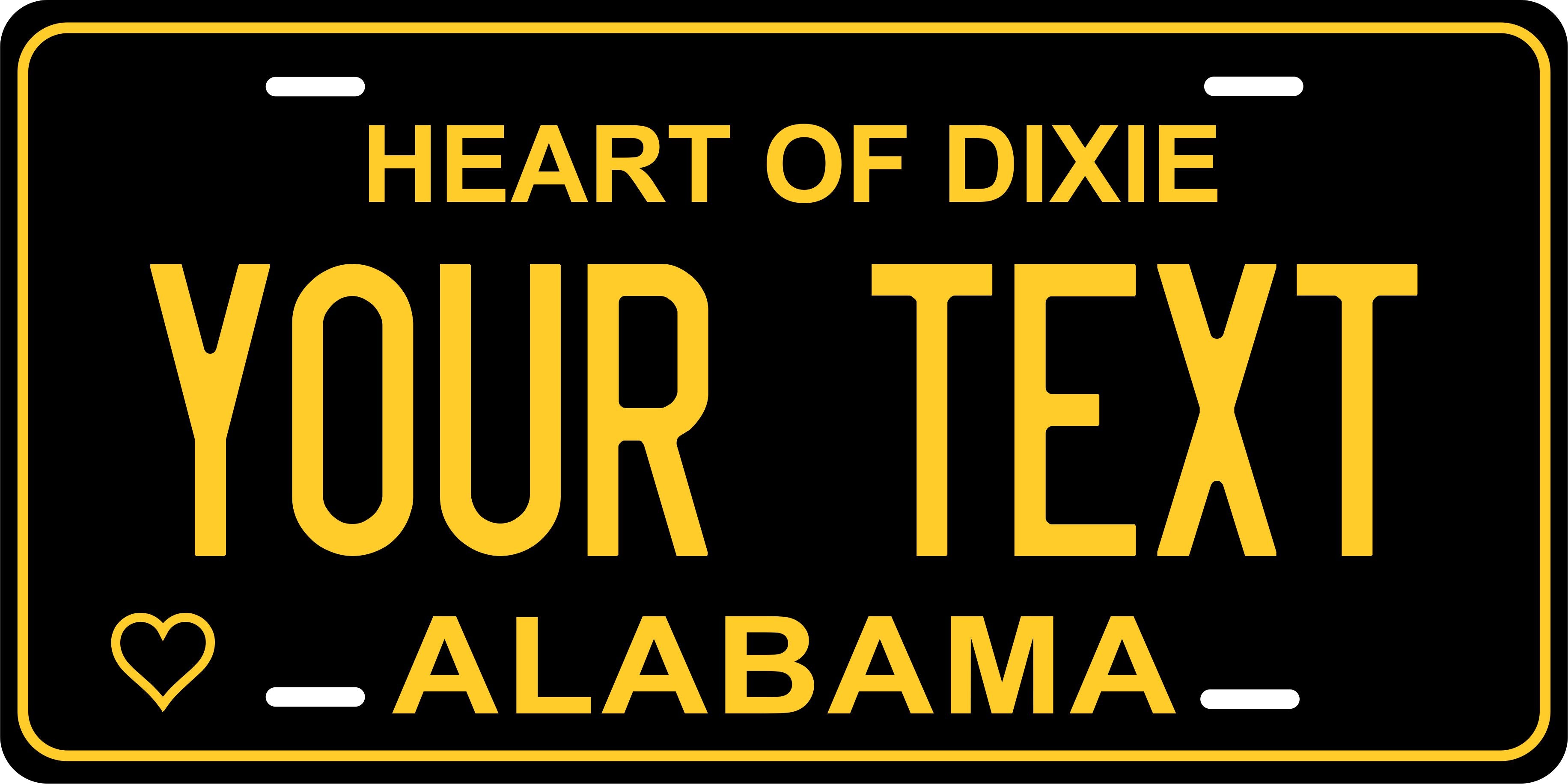 Alabama Black Yellow Heart License Plate Custom Novelty Fun Car Bike Motorcycle