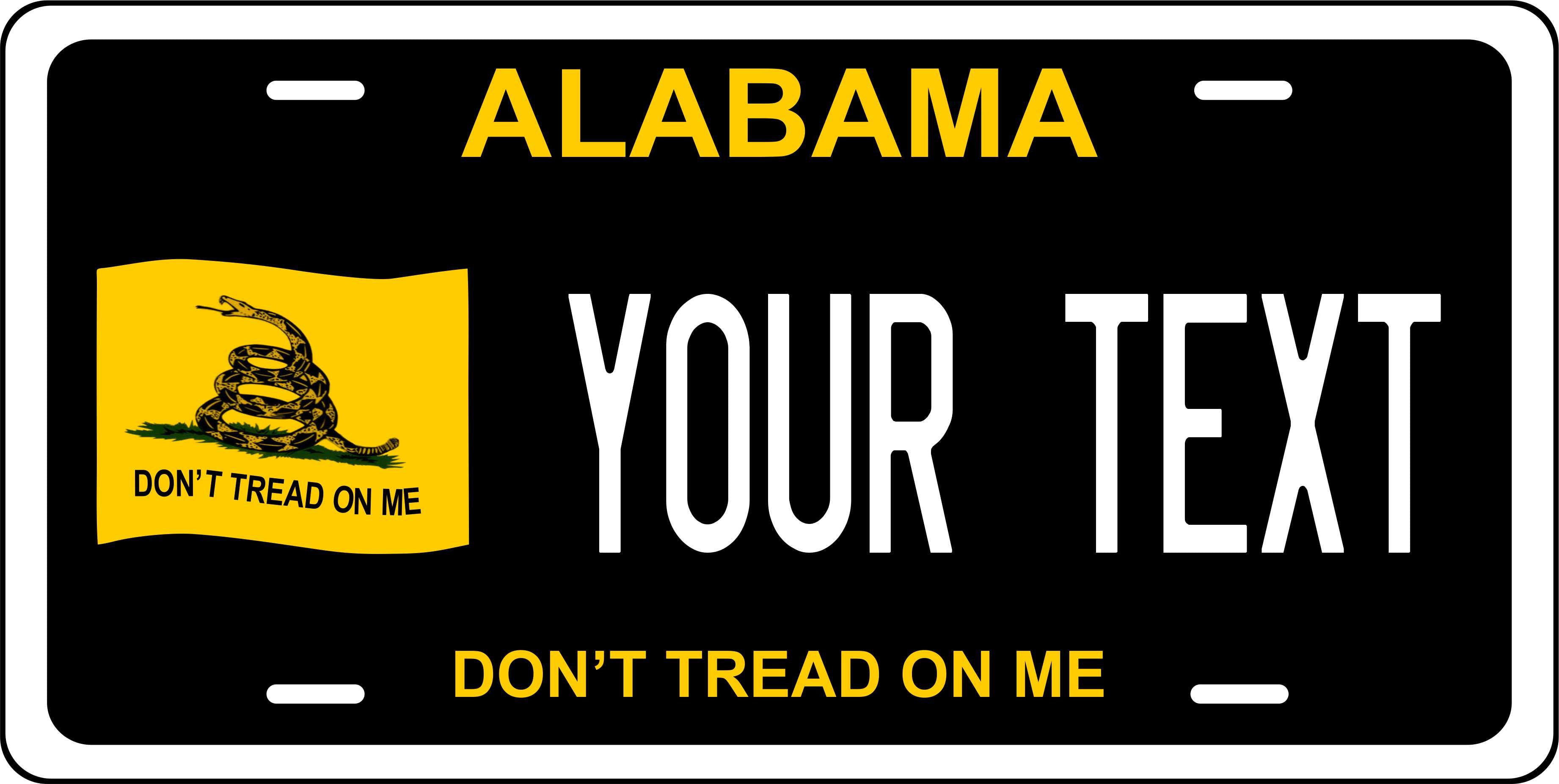 Alabama Don't Tread on Me Black License Plate Custom Novelty Fun Car Bike Motorcycle