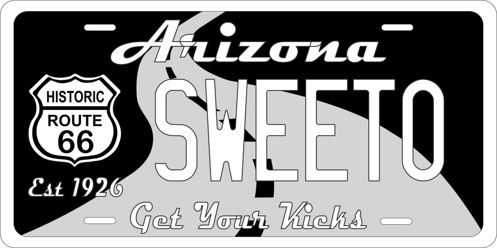 Arizona Route 66 Black License Plate Personalized Novelty Fun Car Bike Motorcycle