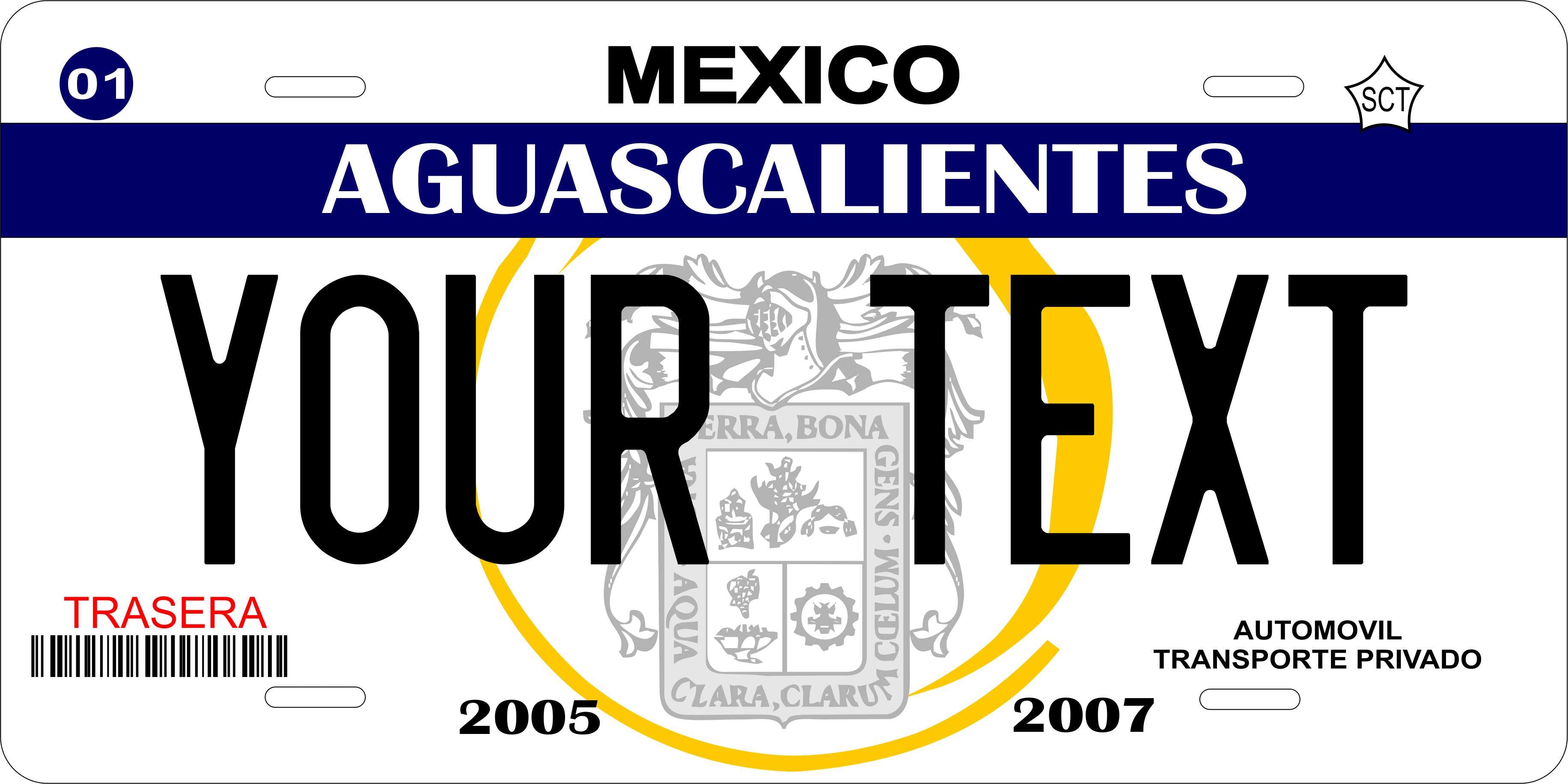 Aguascalientes 2005 Mexico CA License Plate Personalized Novelty Fun Car Bike Motorcycle