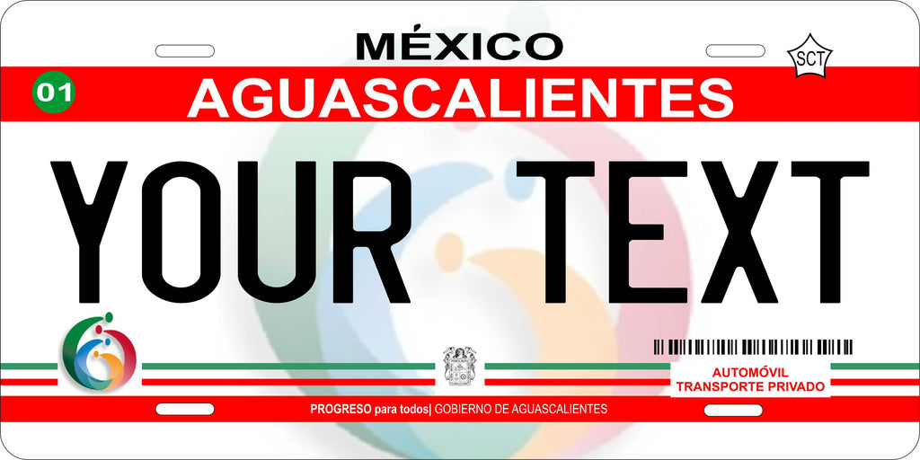 Aguascalientes 2012 Mexico CA License Plate Personalized Novelty Fun Car Bike Motorcycle