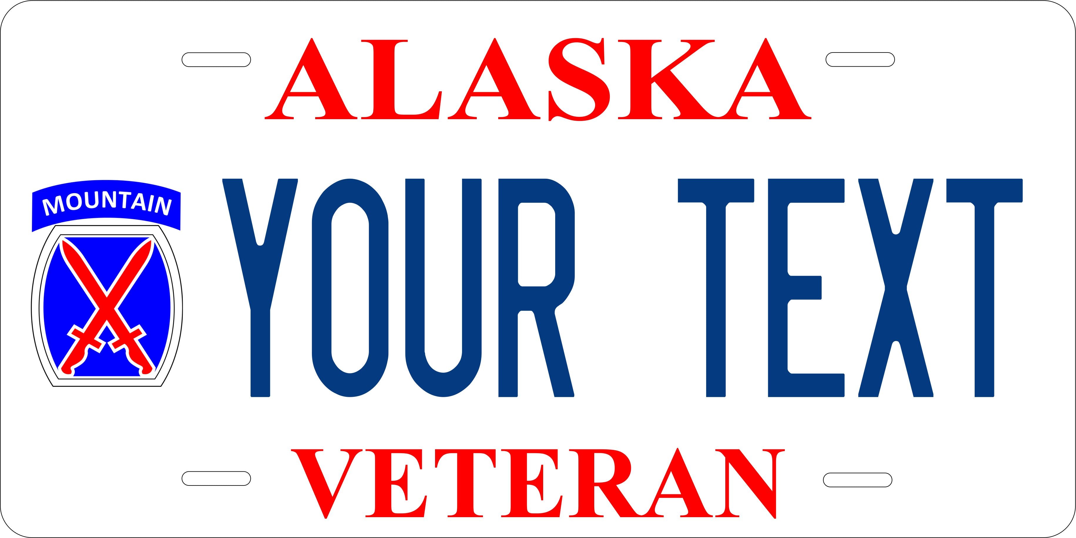 Alaska 10th Mountain Army Veteran Military License Plate personalized Novelty Fun Car Bike Motorcycle