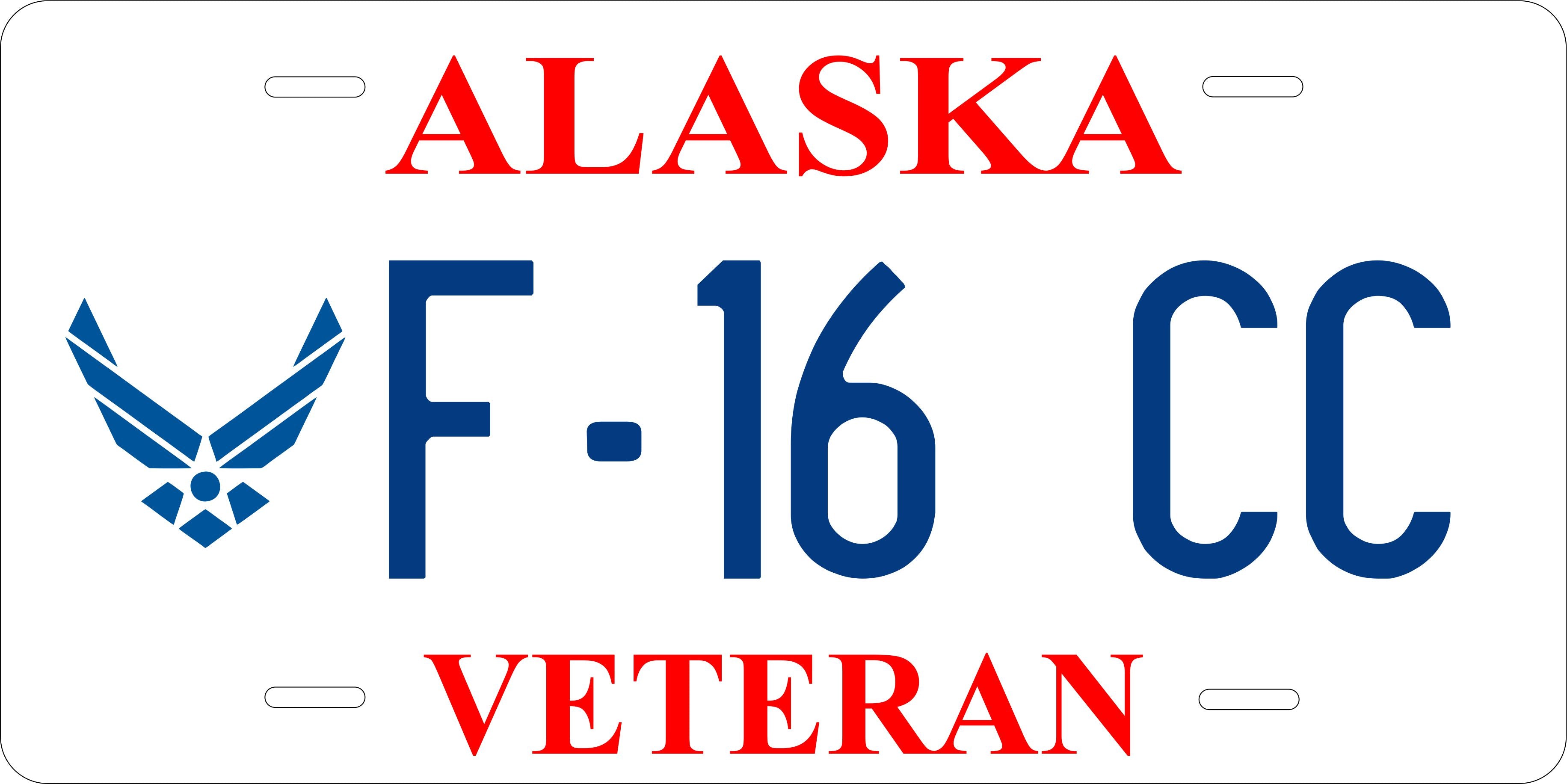 Alaska Air Force Veteran  Military License Plate personalized Novelty Fun Car Bike Motorcycle