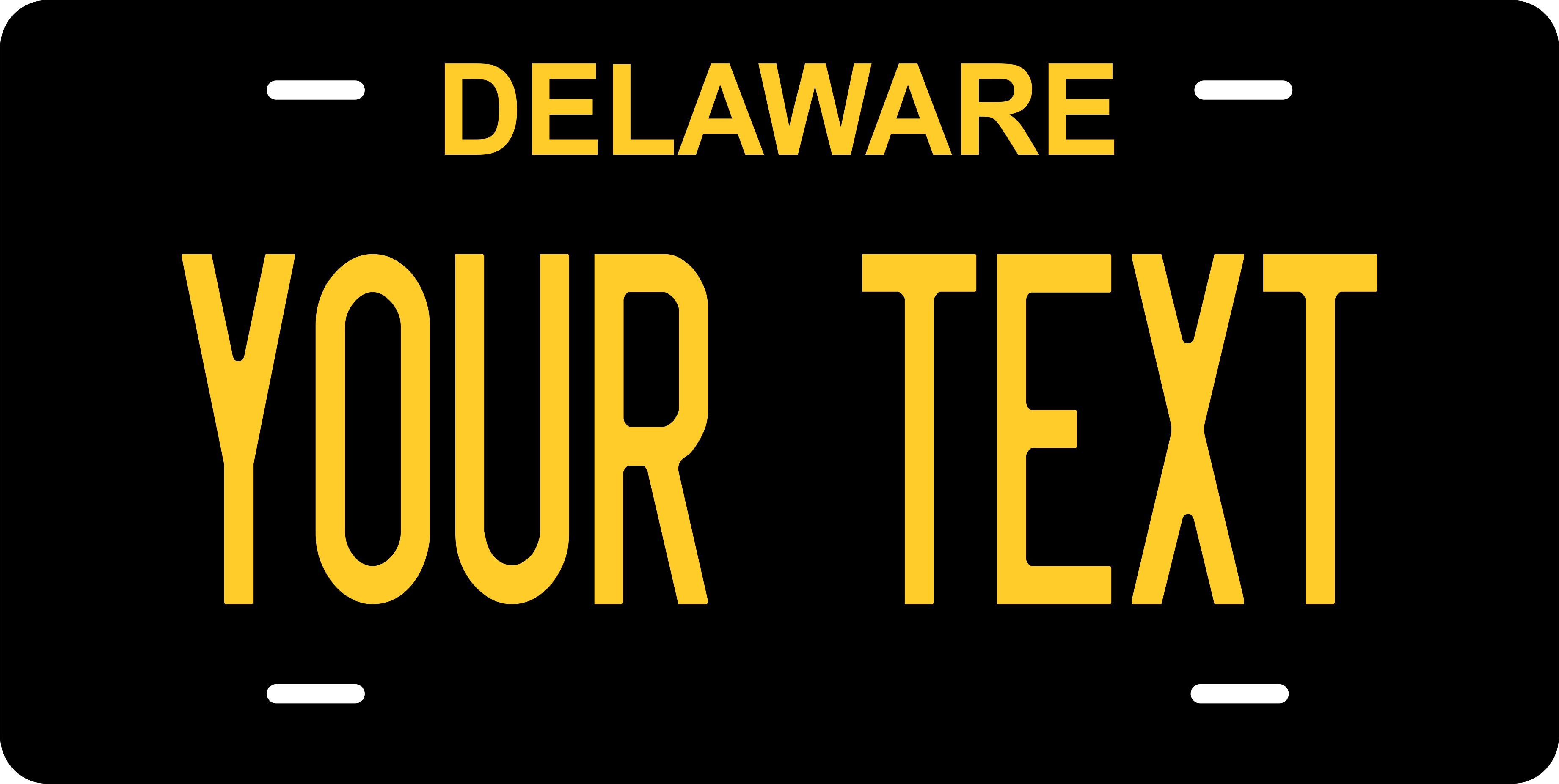 Delaware Black Yellow License Plate Yellow personalized Novelty Fun Car Bike Motorcycle