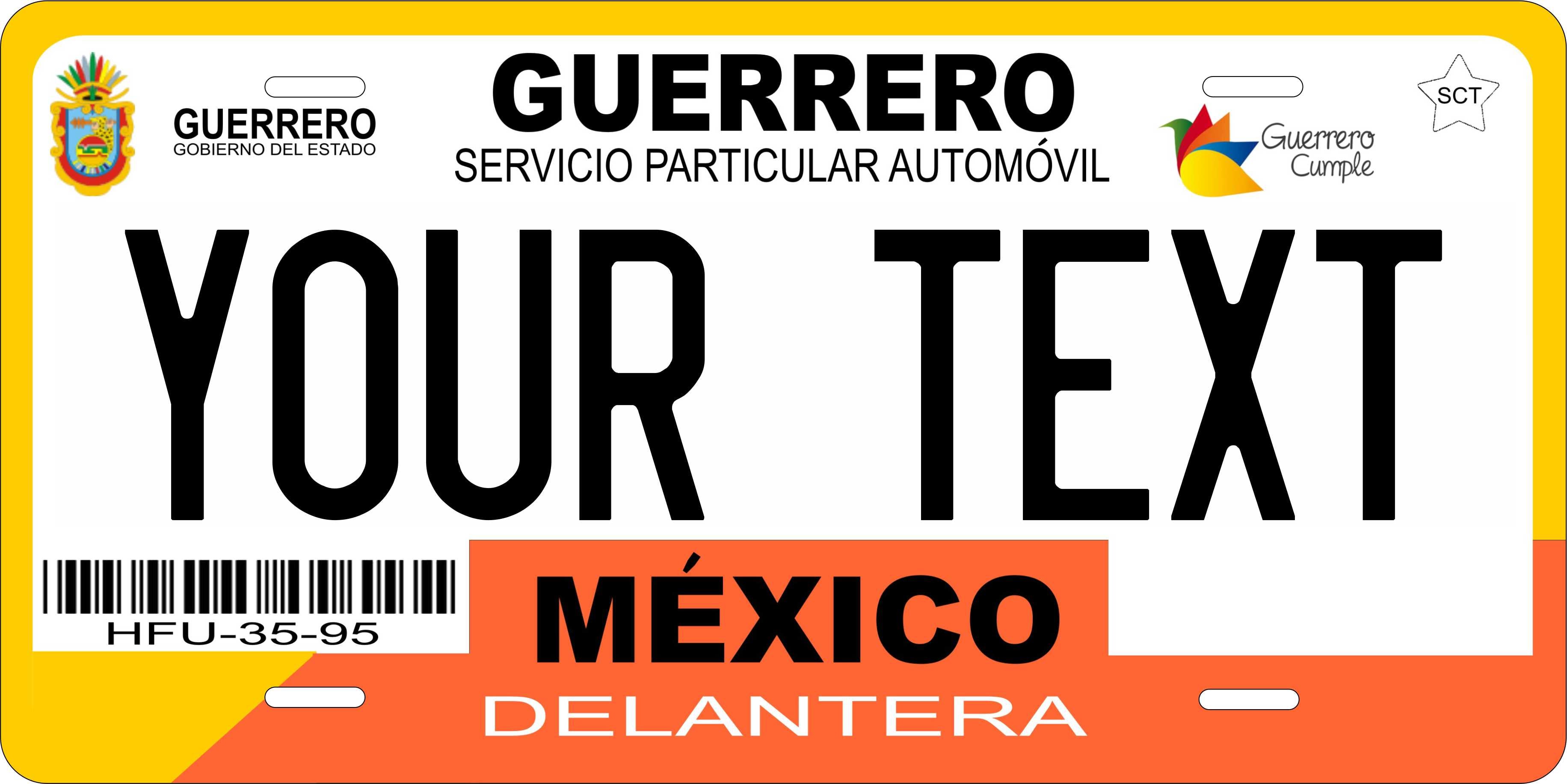 Guerrero 2012 Mexico CA License Plate Personalized Novelty Fun Car Bike Motorcycle