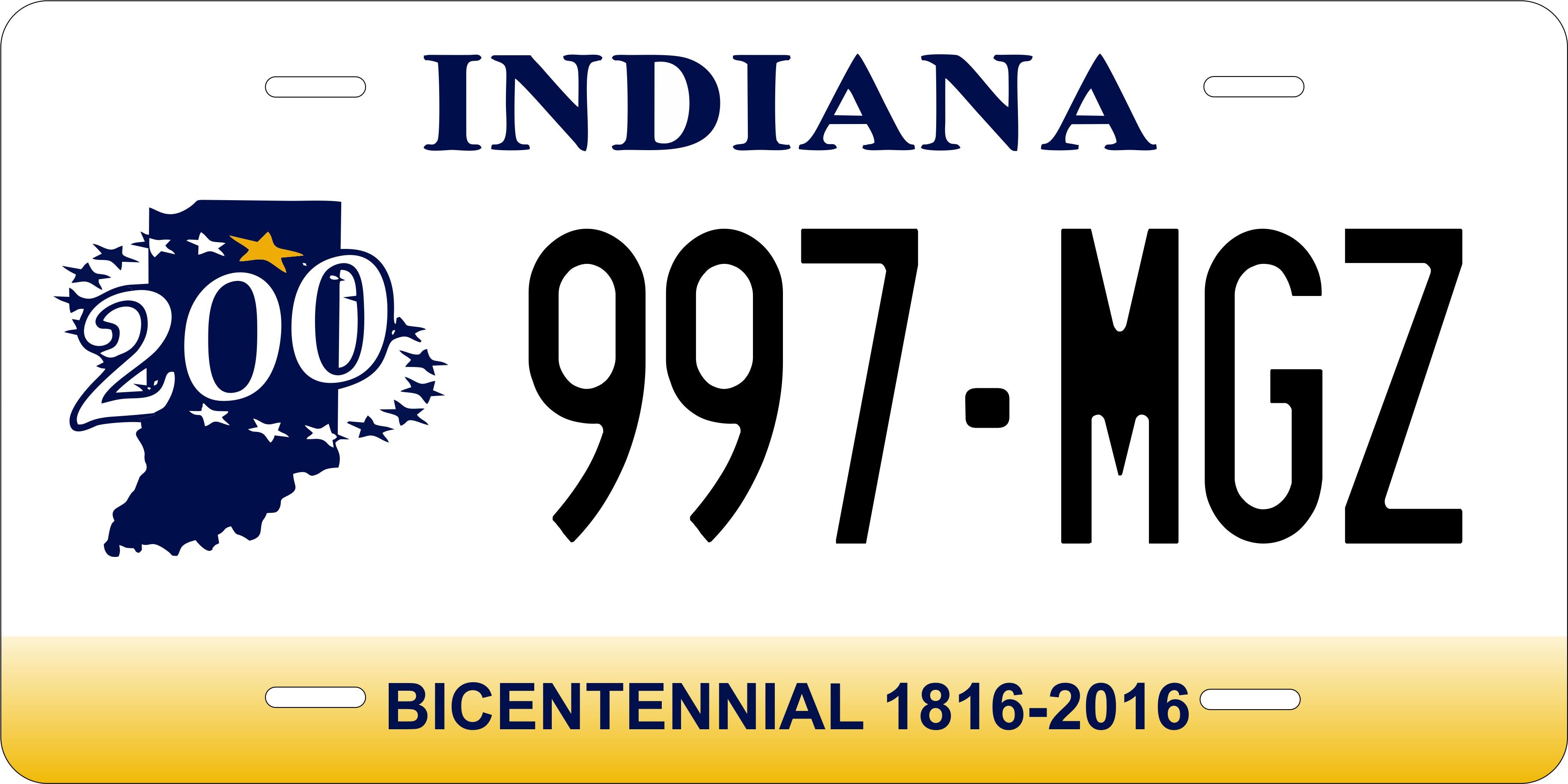 Indiana 2013 Bicentennial License Plate Personalized Novelty Fun Car Bike Motorcycle