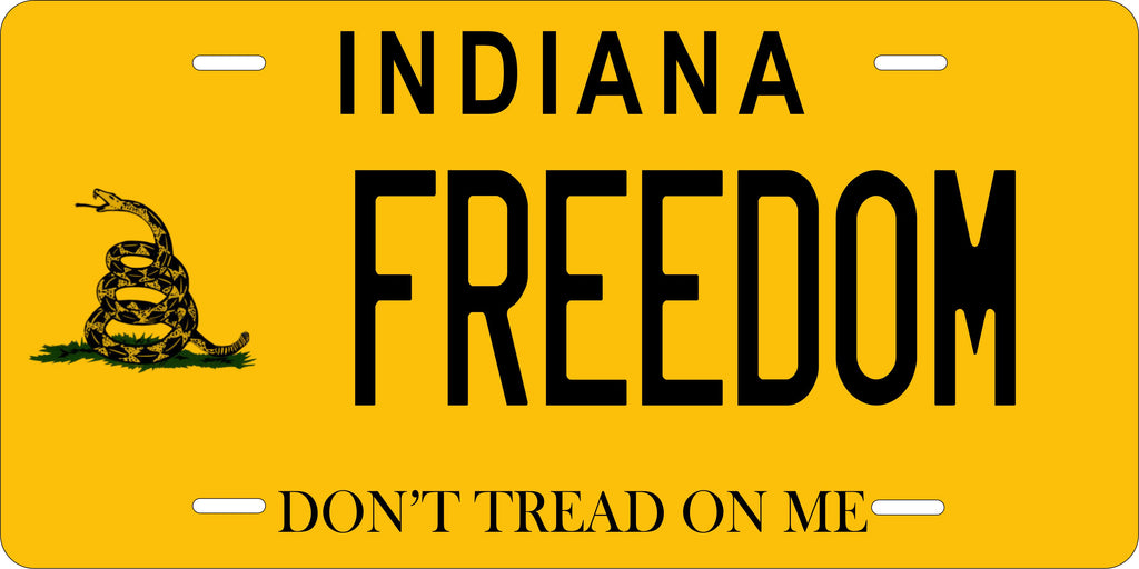Indiana Don't Tread On Me Yellow License Plate Personalized Novelty Fun Car Bike Motorcycle