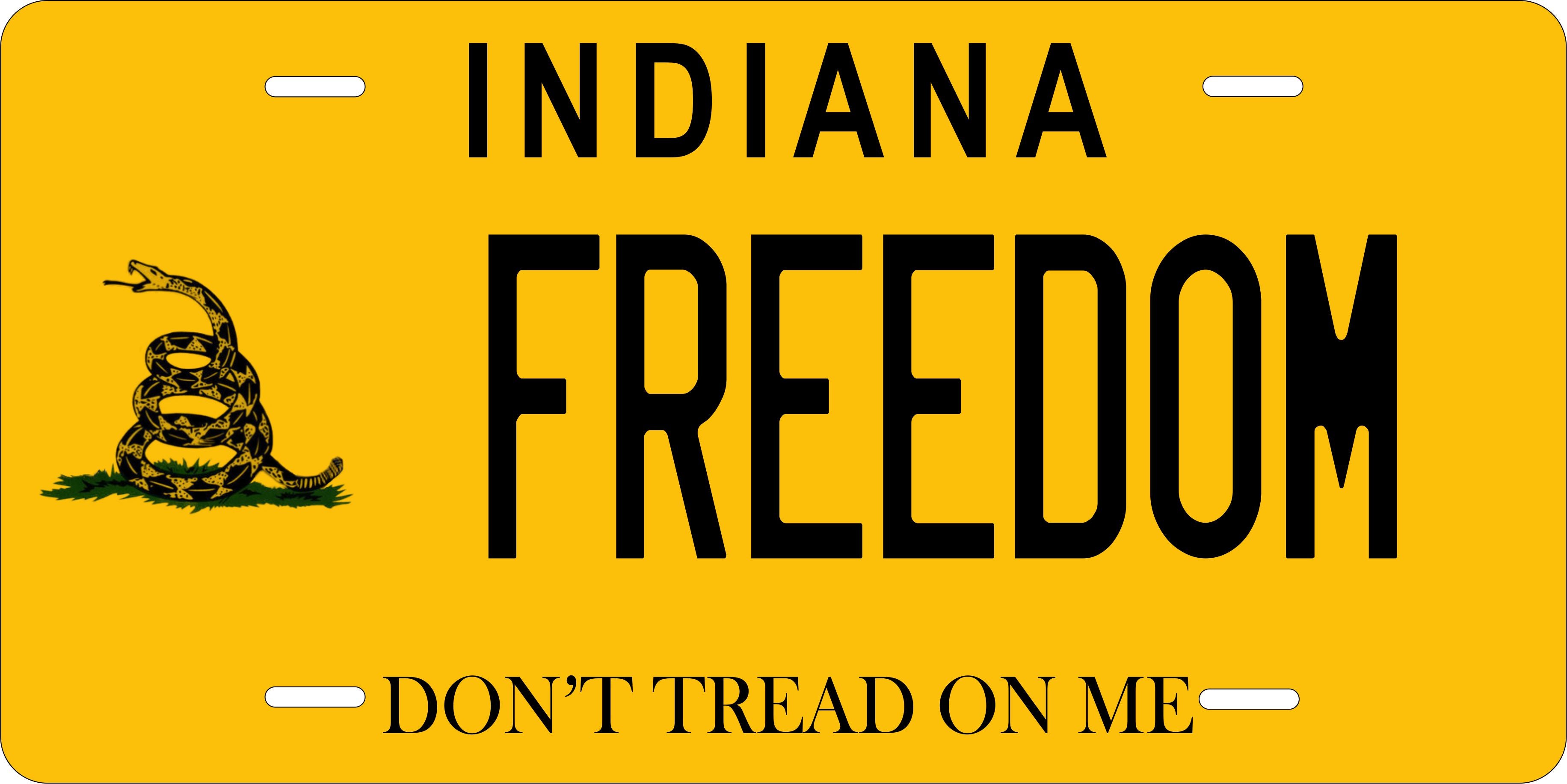 Indiana Don't Tread On Me Yellow License Plate Personalized Novelty Fun Car Bike Motorcycle