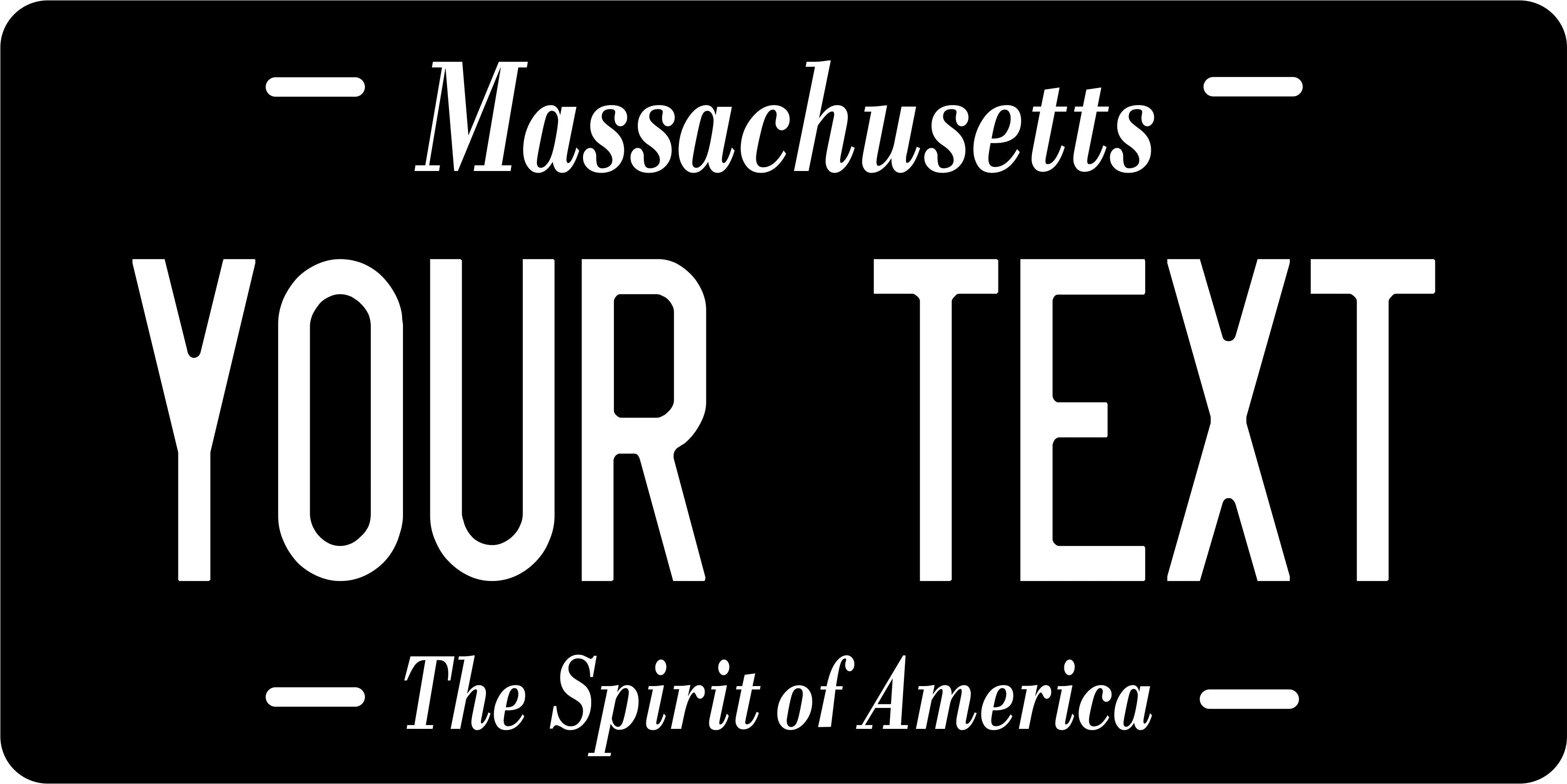 Massachusetts Black White Spirit License Plate Personalized Novelty Fun Car Bike Motorcycle