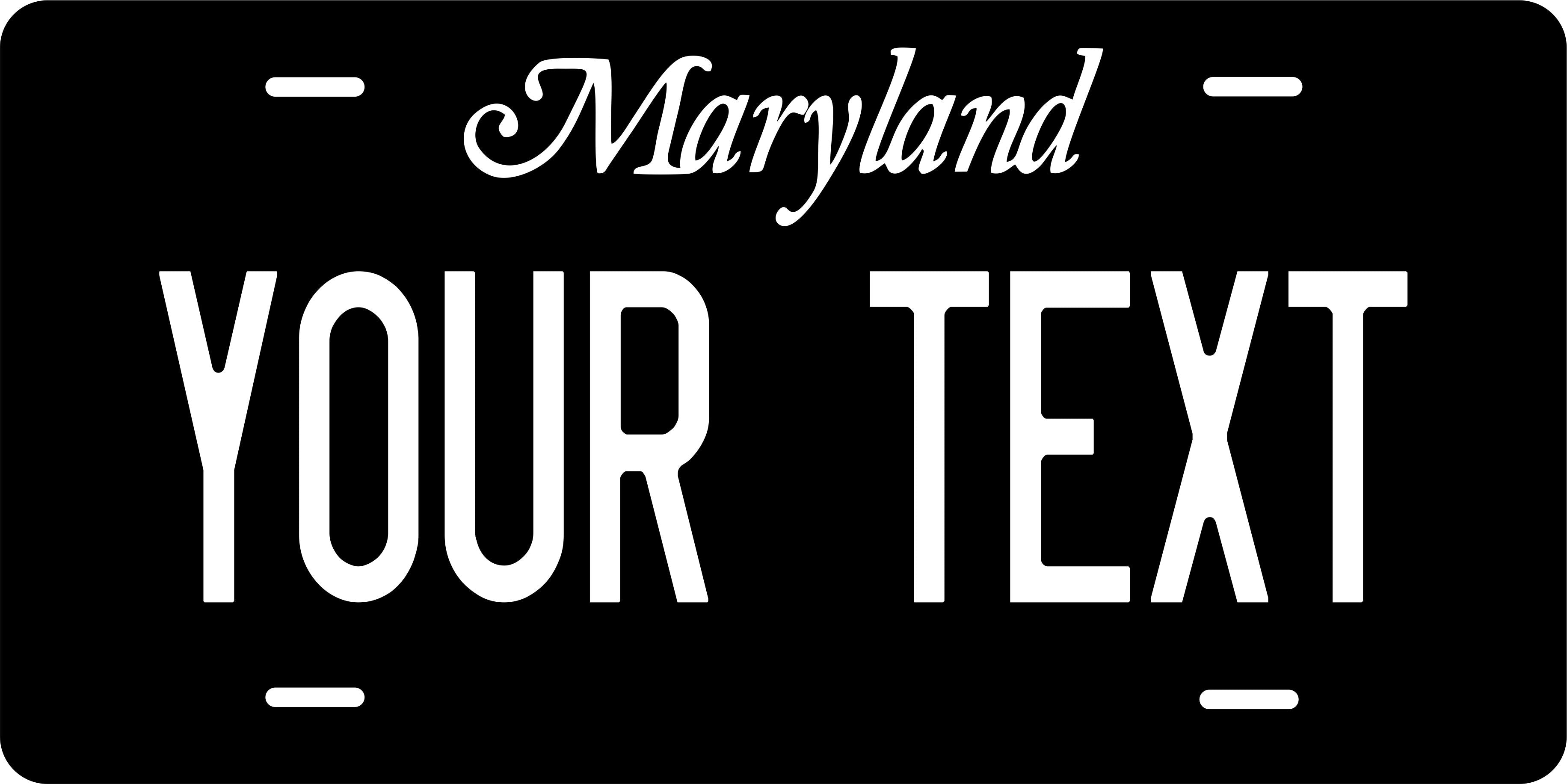 Maryland Black White Cursive License Plate Personalized Novelty Fun Car Bike Motorcycle
