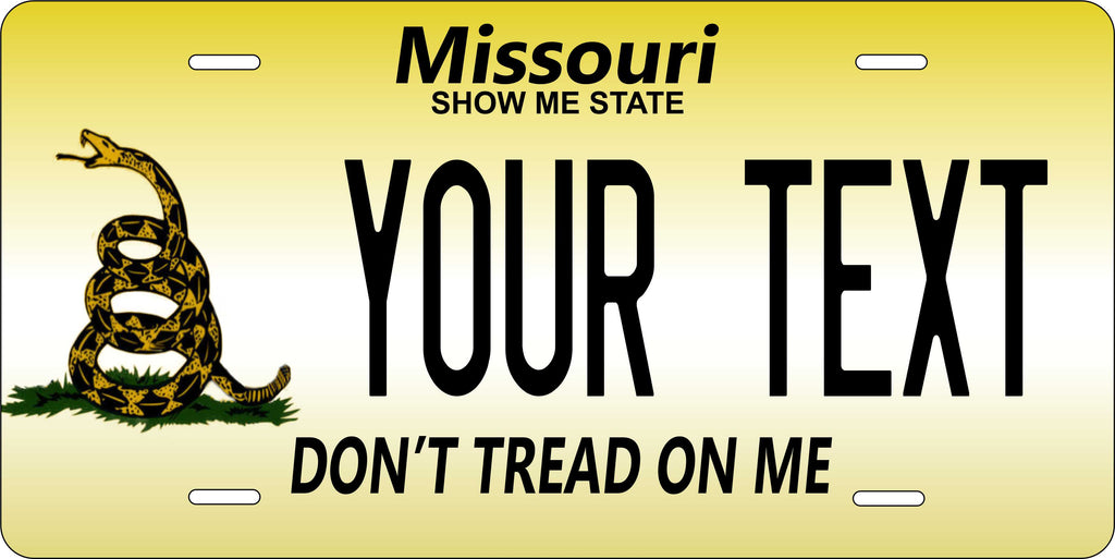 Missouri Don't Tread on Me Yellow License Plate Personalized Novelty Fun Car Bike Motorcycle