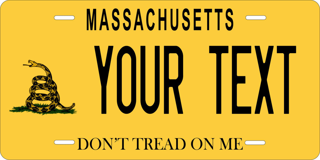 Massachusetts Don't Tread on Me Yellow License Plate Personalized Novelty Fun Car Bike Motorcycle