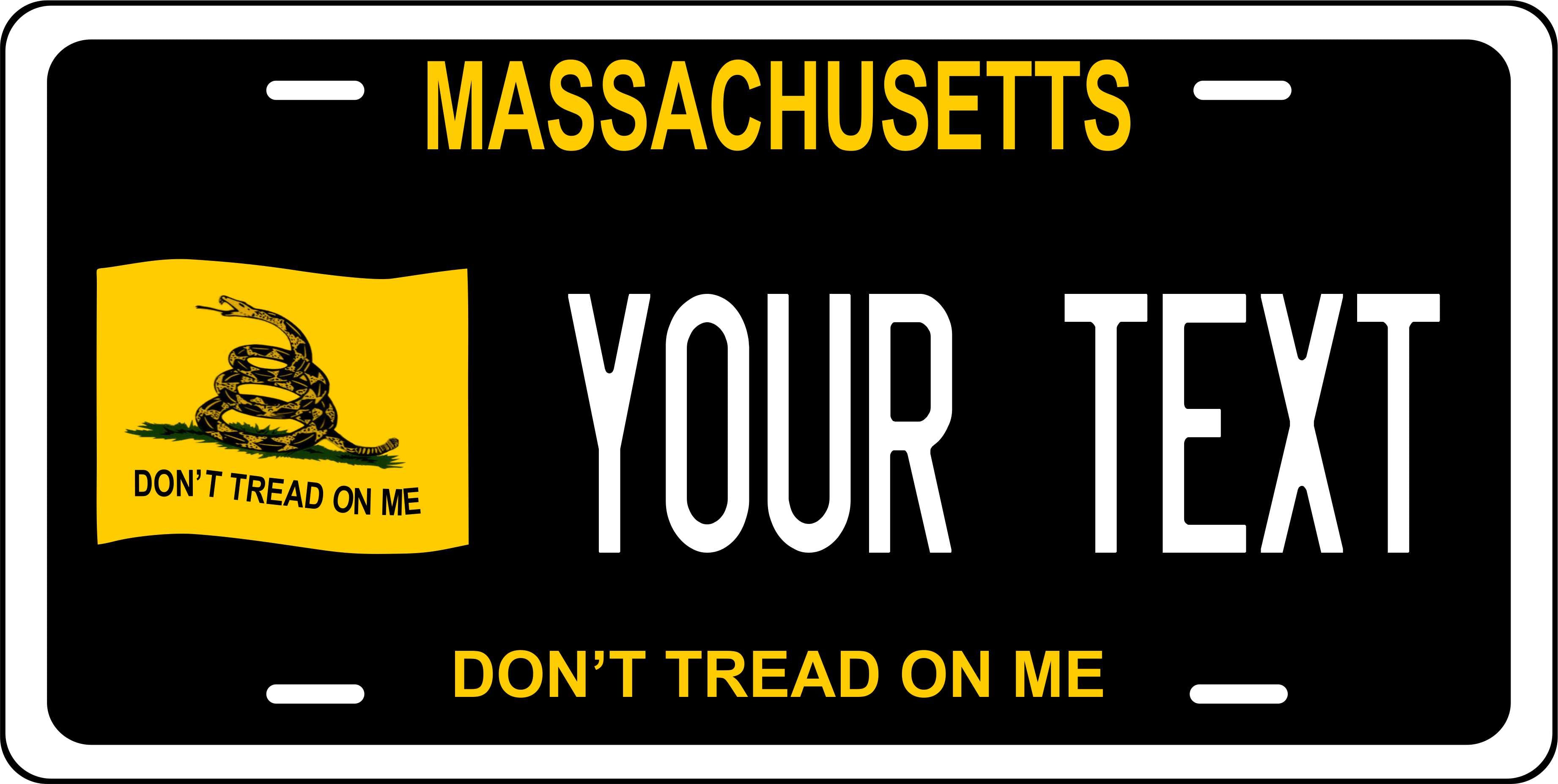Massachusetts Don't Tread on Me Black License Plate Personalized Novelty Fun Car Bike Motorcycle