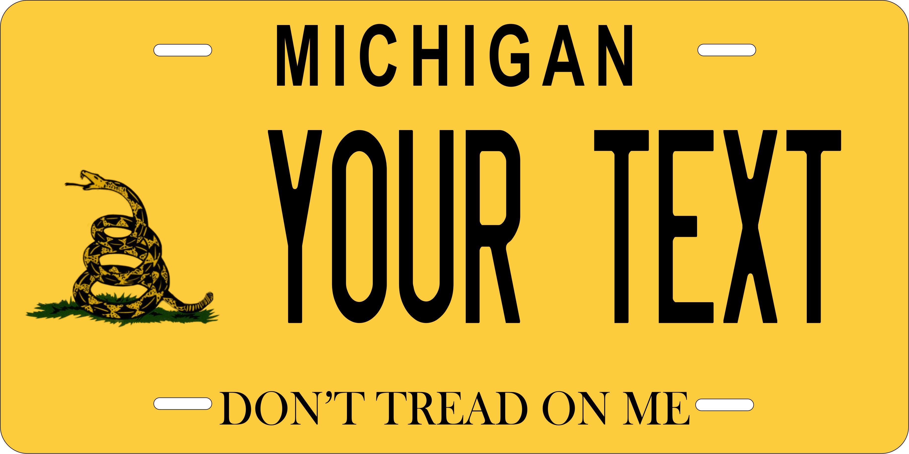 Michigan Don't Tread on Me Yellow License Plate Personalized Novelty Fun Car Bike Motorcycle