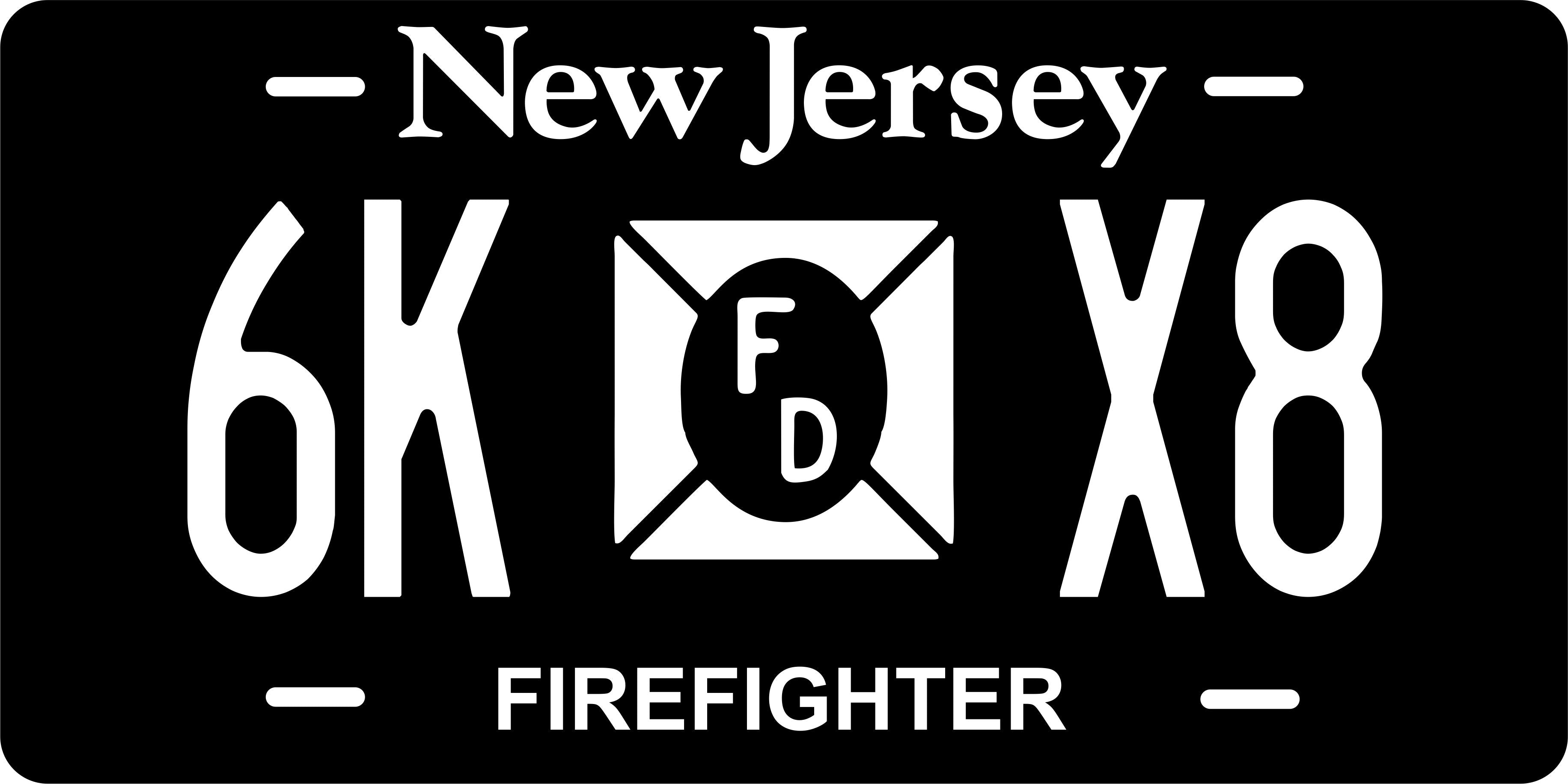 New Jersey Firefighter Black License Plate Personalized Novelty Fun Car Bike Motorcycle