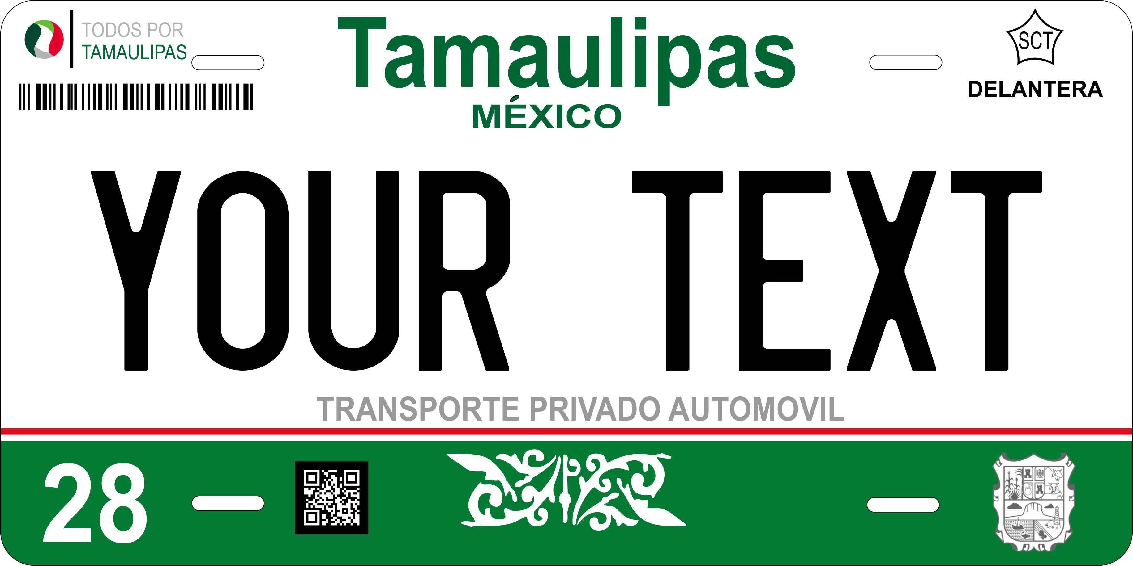 Tamaulipas 2016 Mexico CA License Plate Personalized Novelty Fun Car Bike Motorcycle