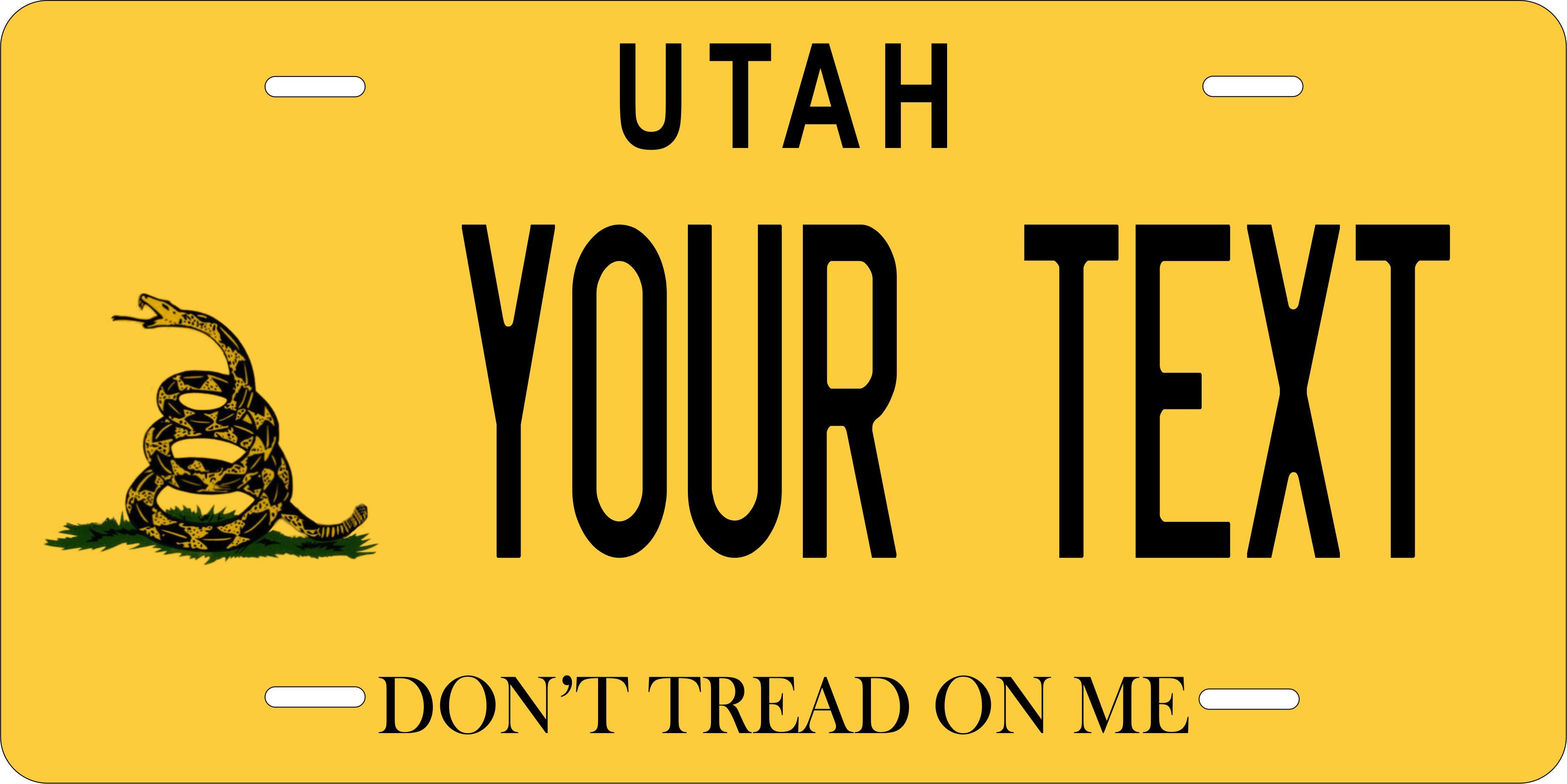 Utah Don't Tread on Me Yellow License Plate Personalized Novelty Fun Car Bike Motorcycle