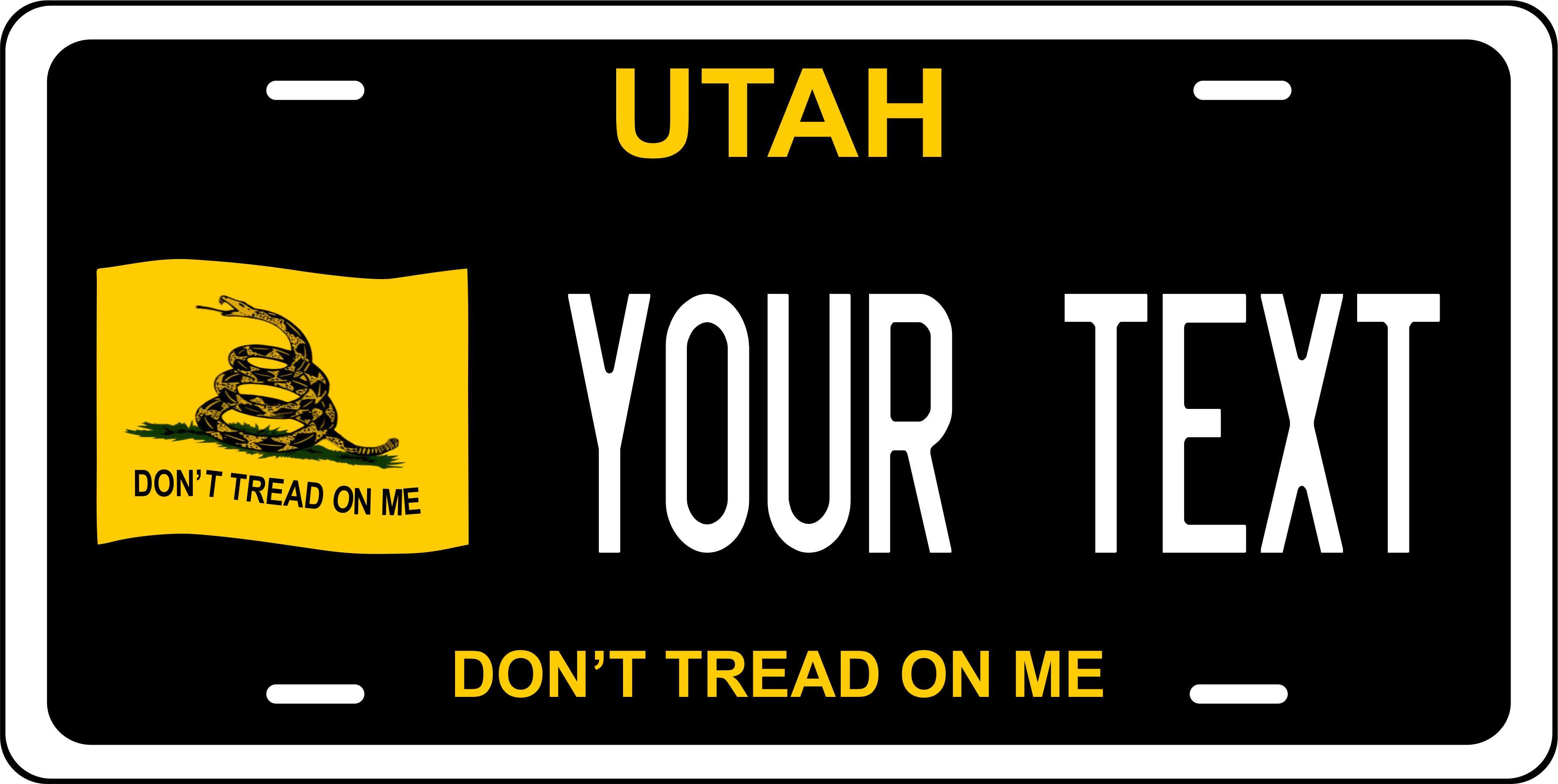 Utah Don't Tread on Me Black License Plate Personalized Novelty Fun Car Bike Motorcycle