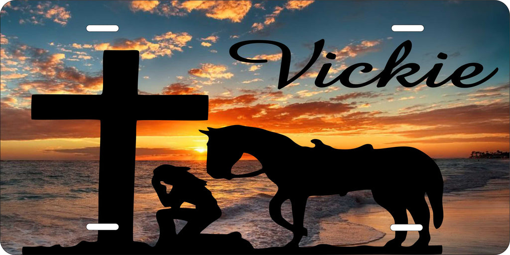 Cross Kneeling Christian License Plate personalized Novelty Fun Car Bike Motorcycle