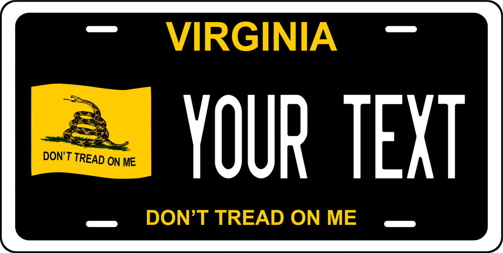 Virginia State Don't Tread on Me Black License Plate Personalized Novelty Fun Car Bike Motorcycle
