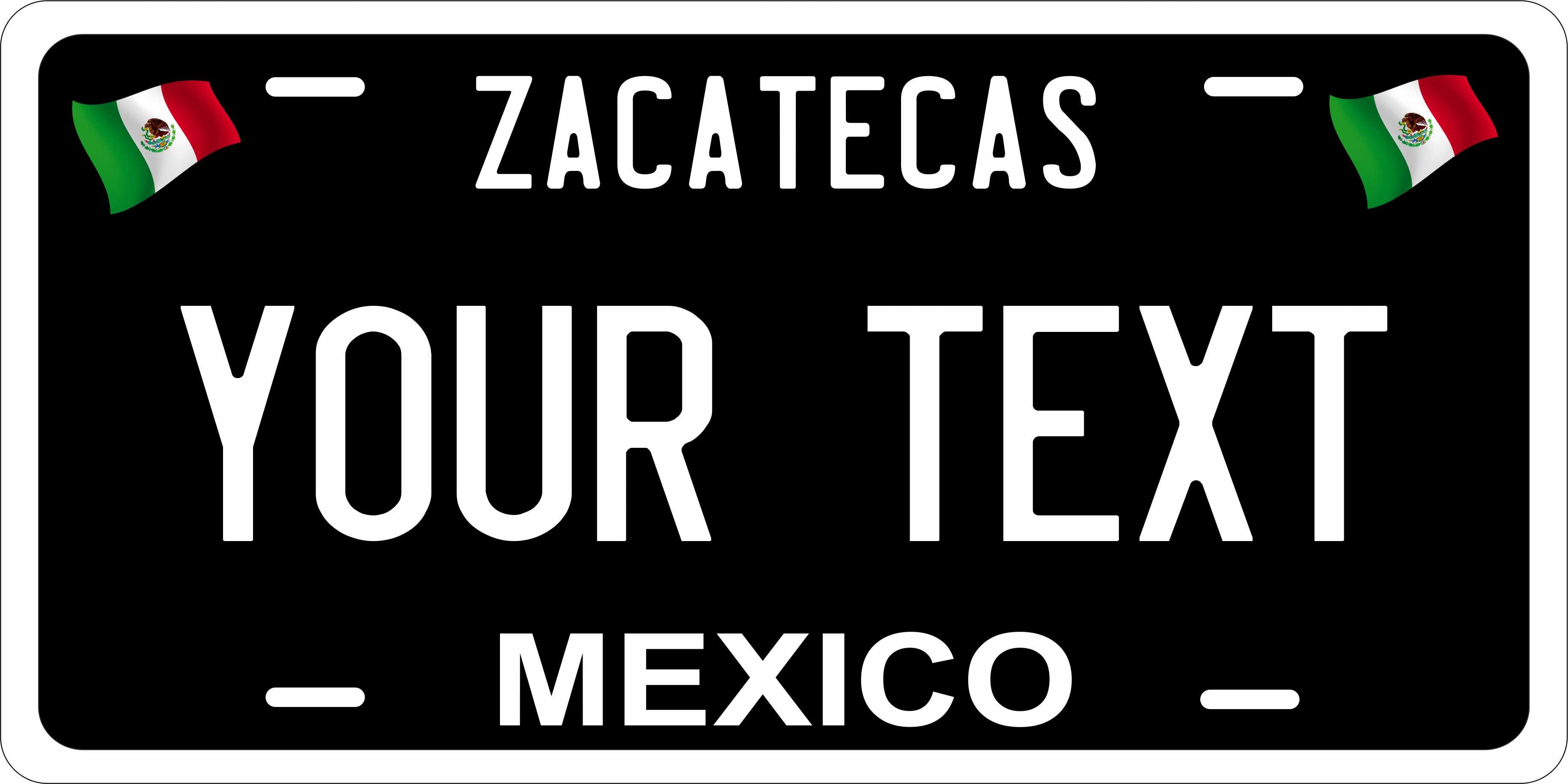 Zacatecas Black Mexico CA License Plate Personalized Novelty Fun Car Bike Motorcycle