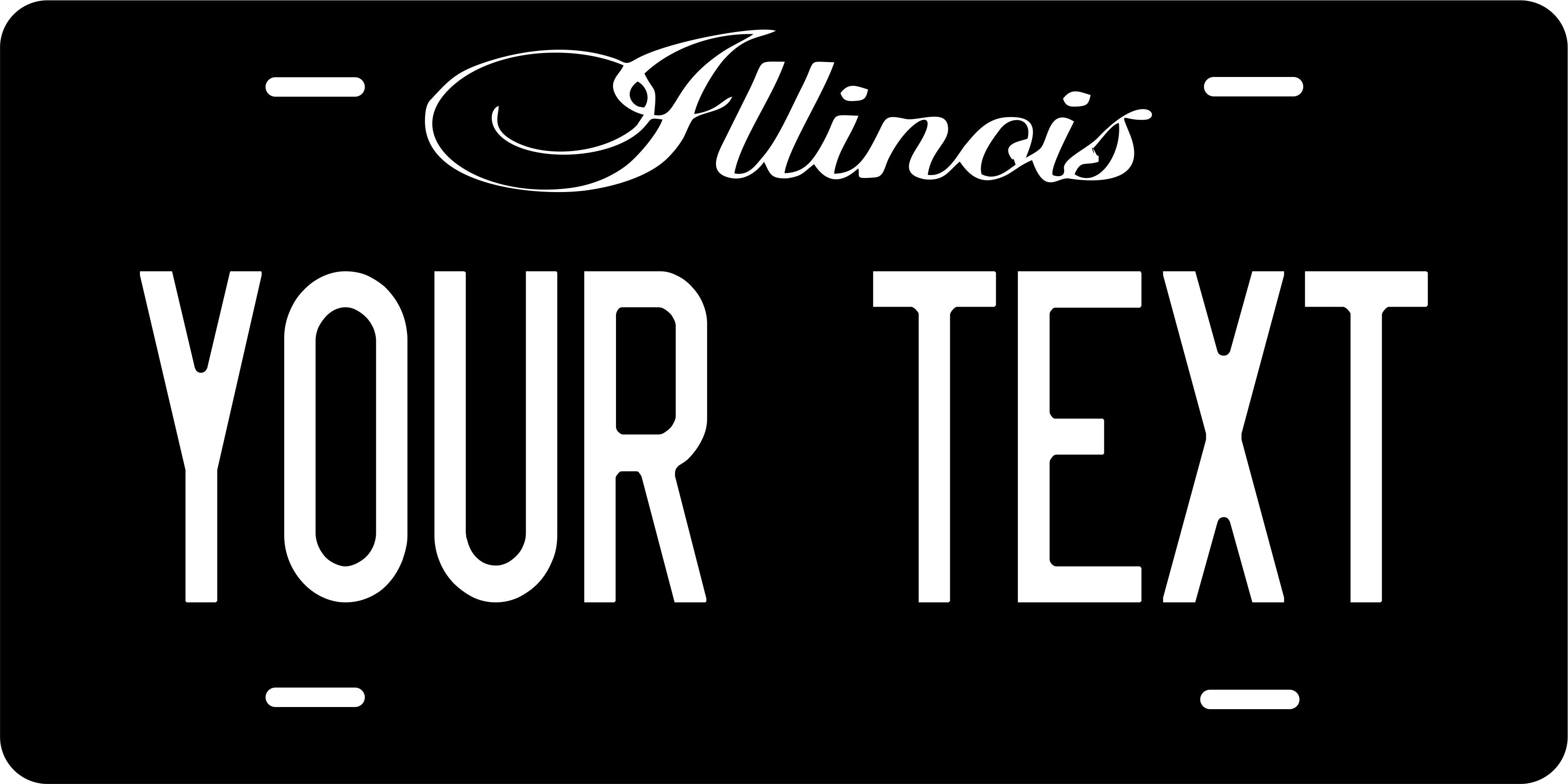 Illinois Black White Cursive License Plate Personalized Novelty Fun Car Bike Motorcycle